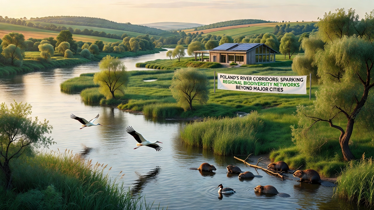 Field researchers monitoring bird populations along a tributary of the Oder River in rural western Poland